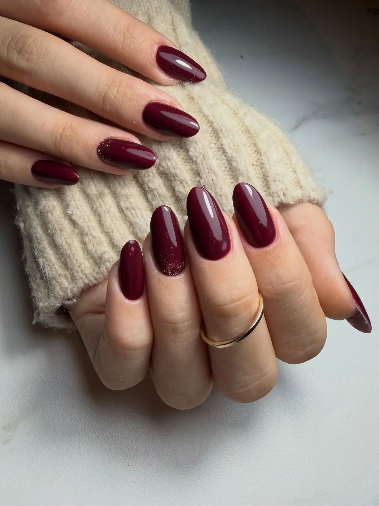 autumn nails color Deep Burgundy With A Touch Of Sparkle
