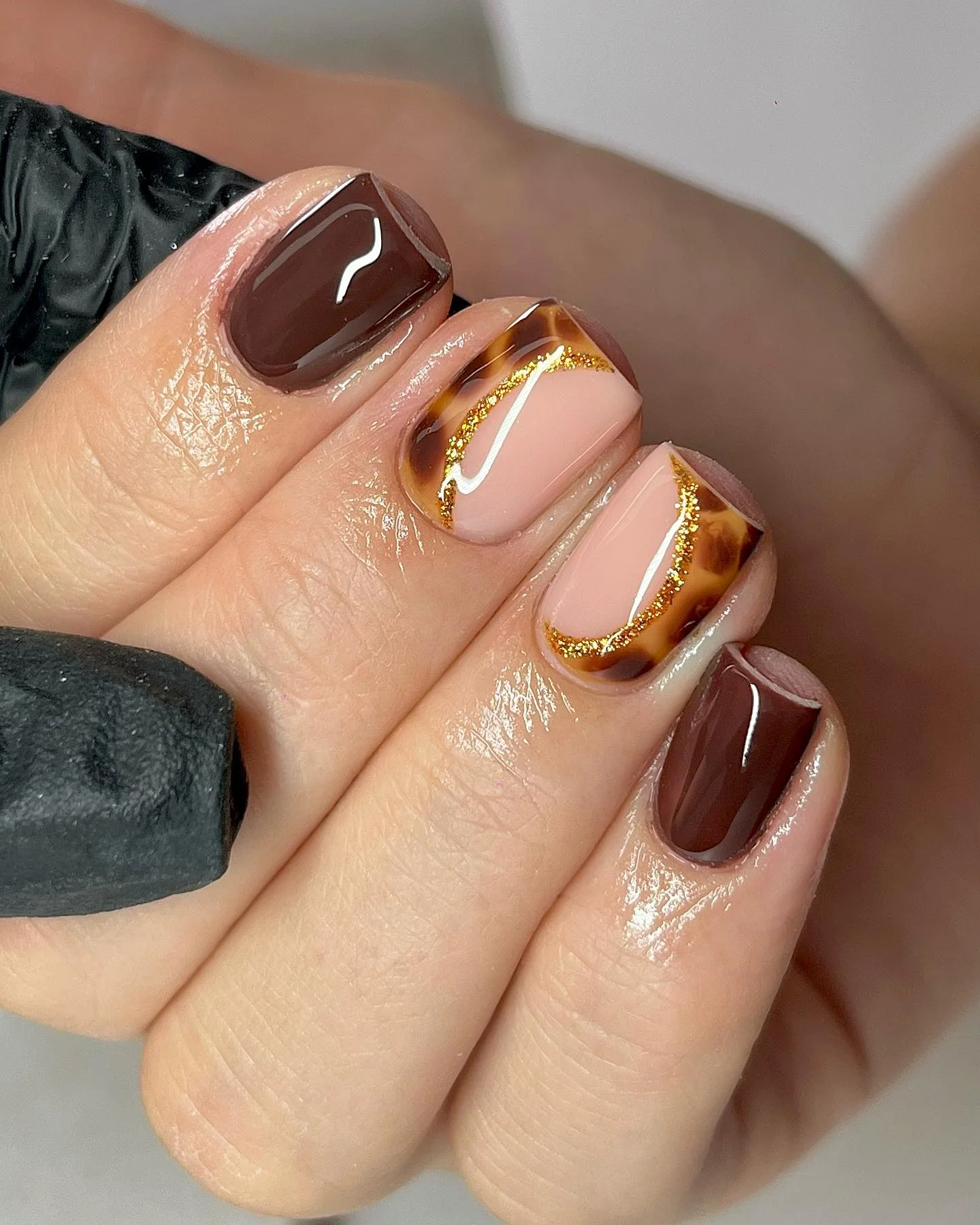early fall nails 2026 Chocolate Tortoiseshell With Golden Curves