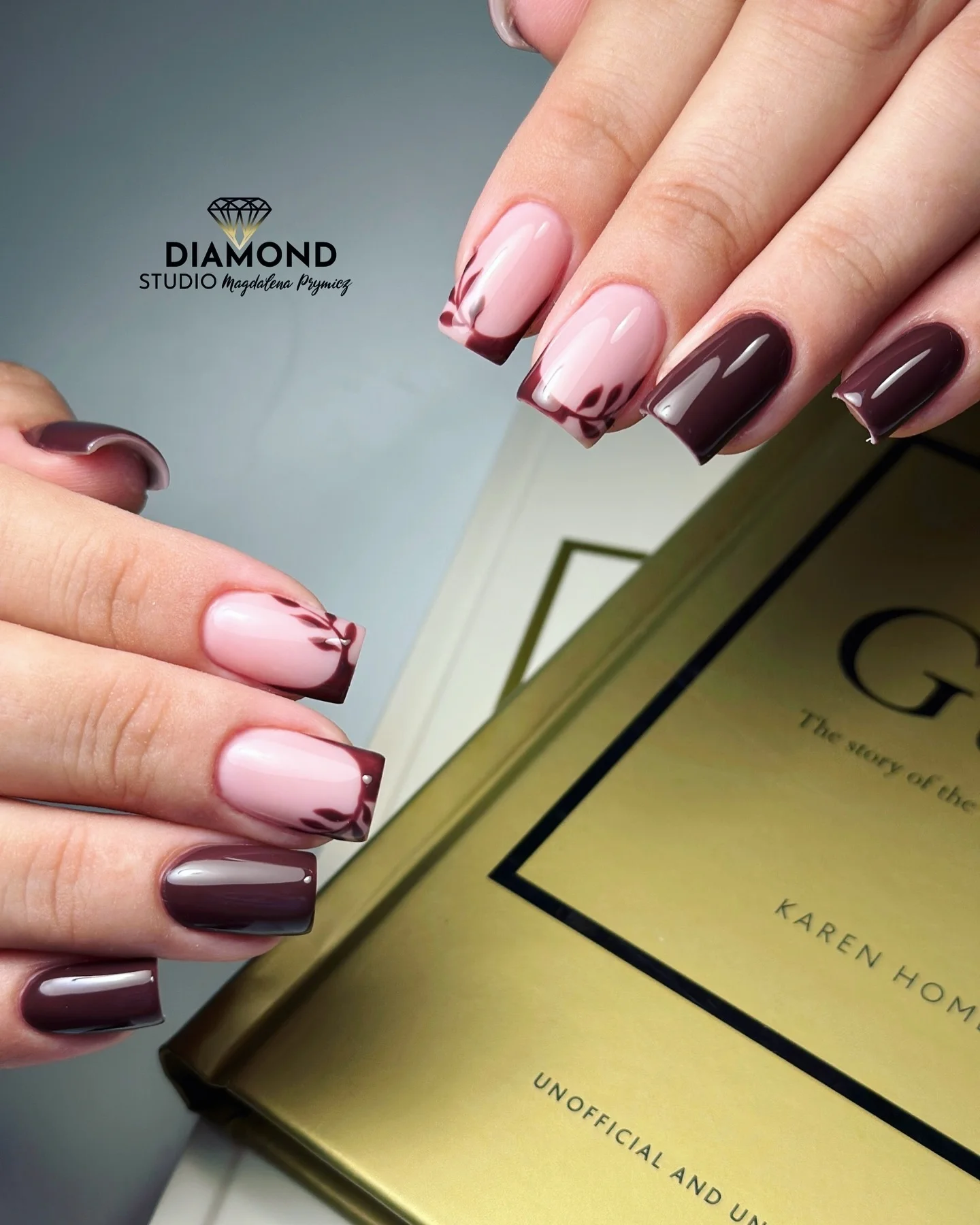 fall medium length nails 2026 Blush Pink With Deep Burgundy French Accents