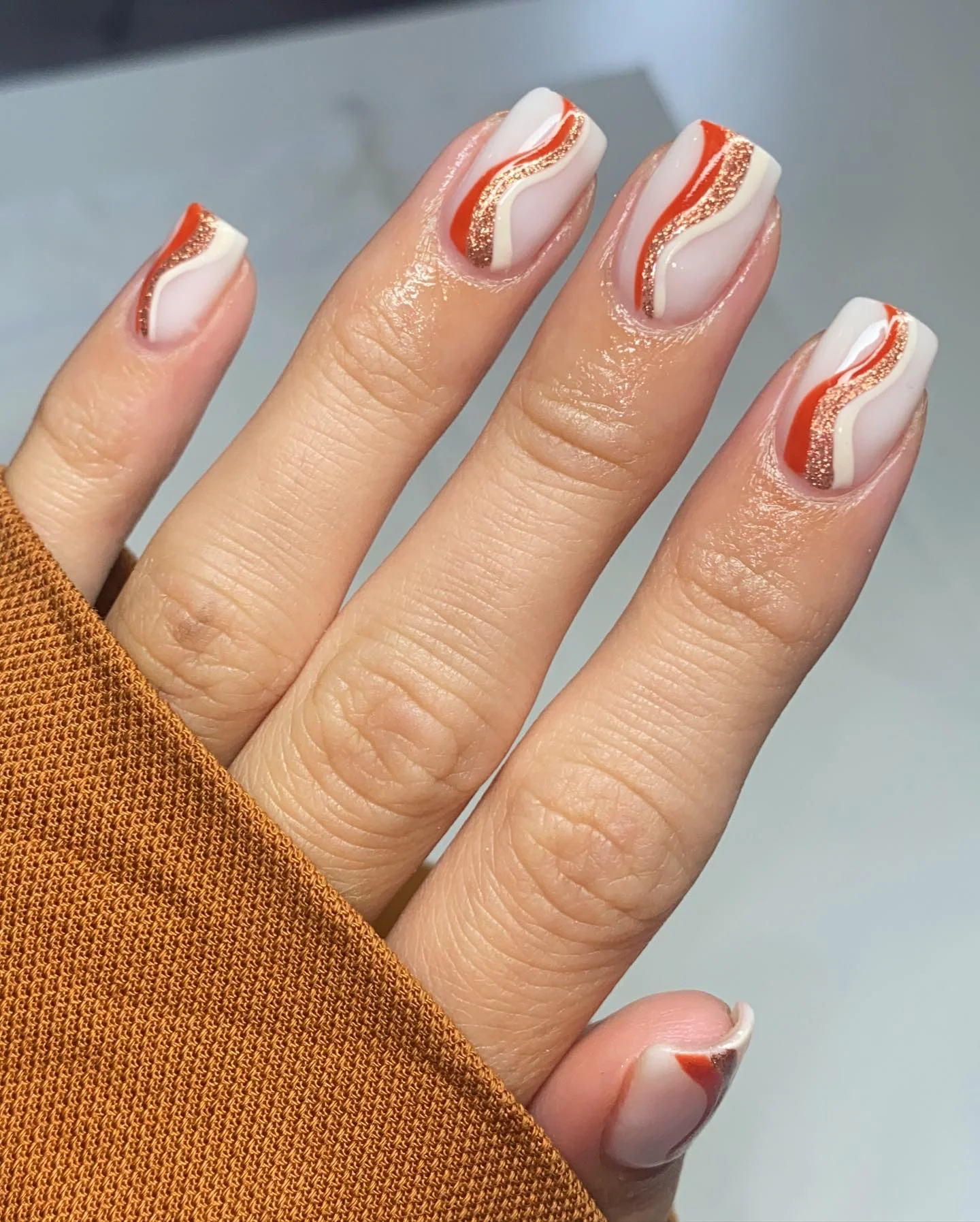 fall nail designs square shape 2026 Modern Cinnamon French Waves For A Soft Autumn Look