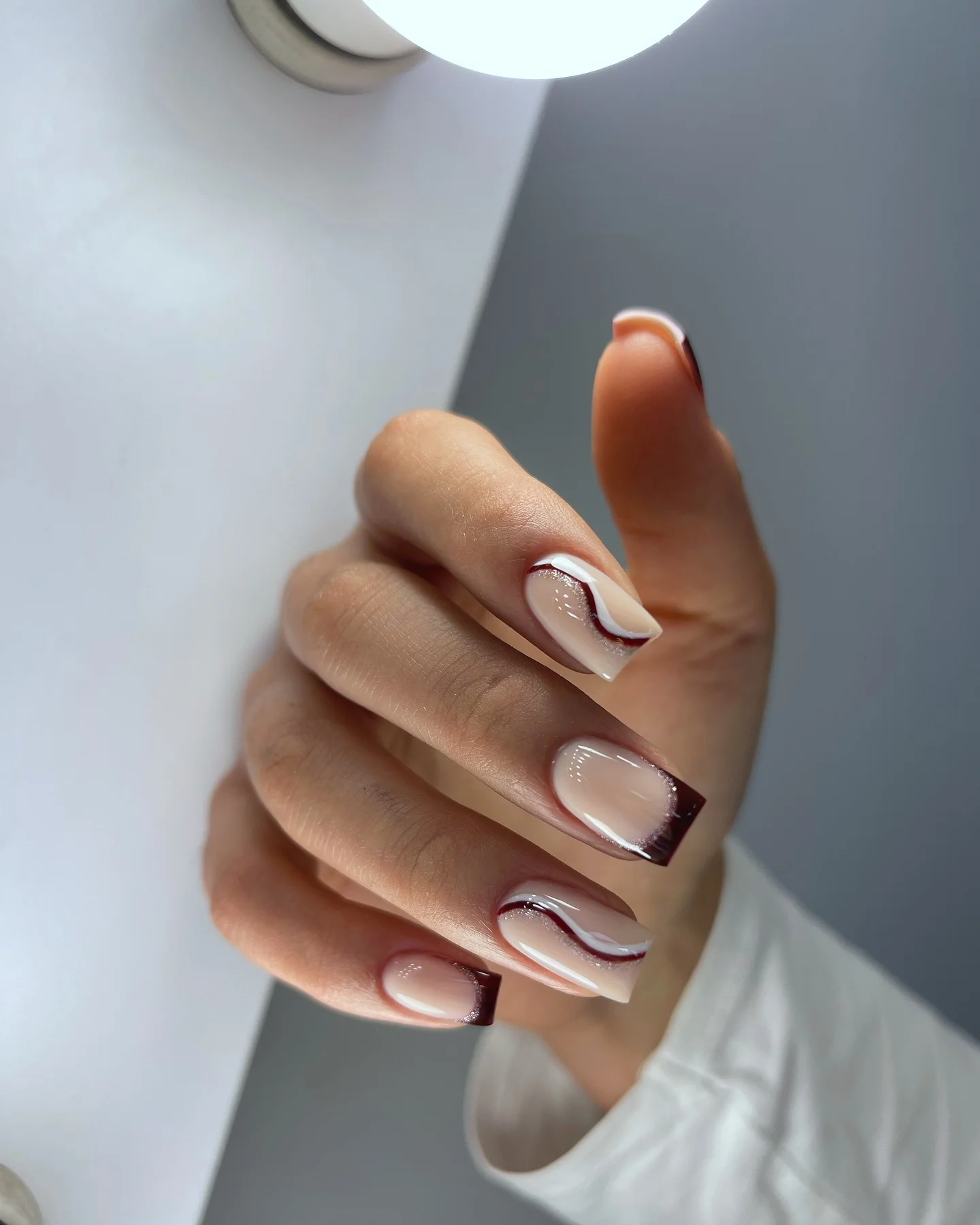 fall nails with autumn designs Milky Neutral Waves With Burgundy Tips