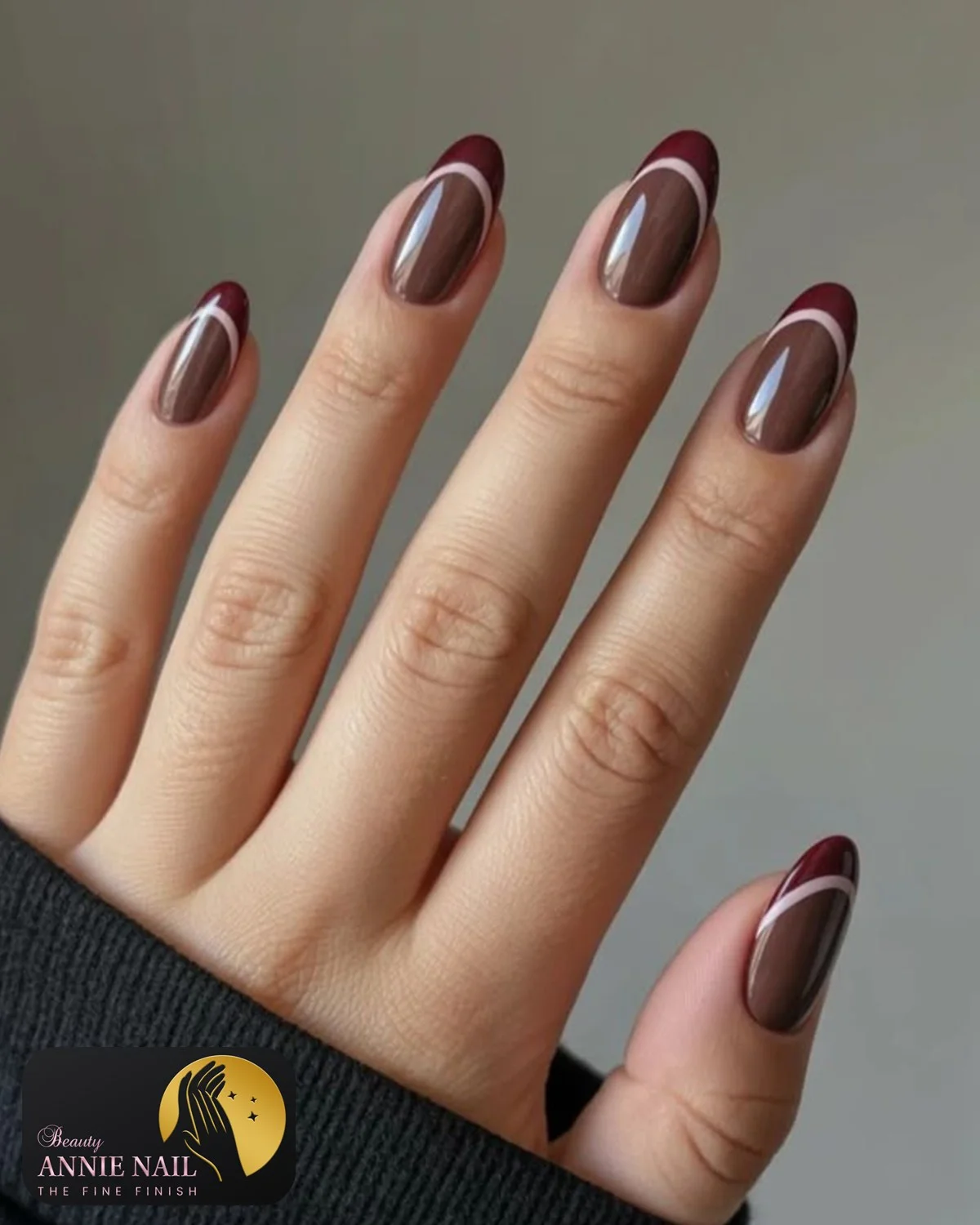 fall short almond nails 2026 Deep Chocolate French Tips With Burgundy Elegance