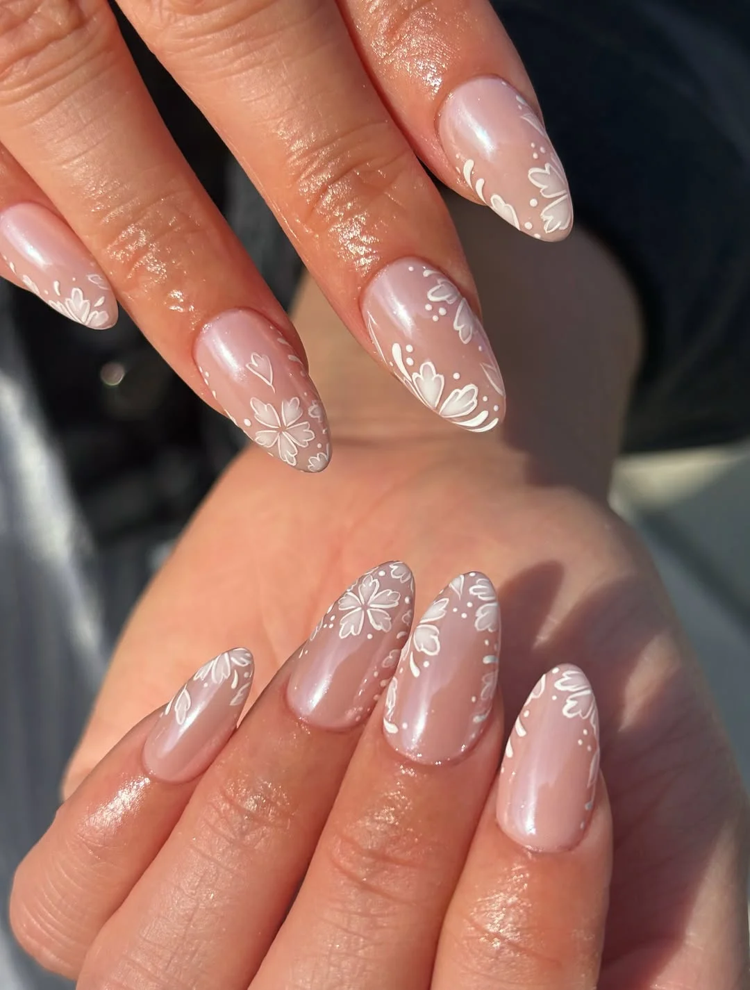fall wedding nails 2026 Soft Pearl Floral Nails With Romantic Autumn Charm