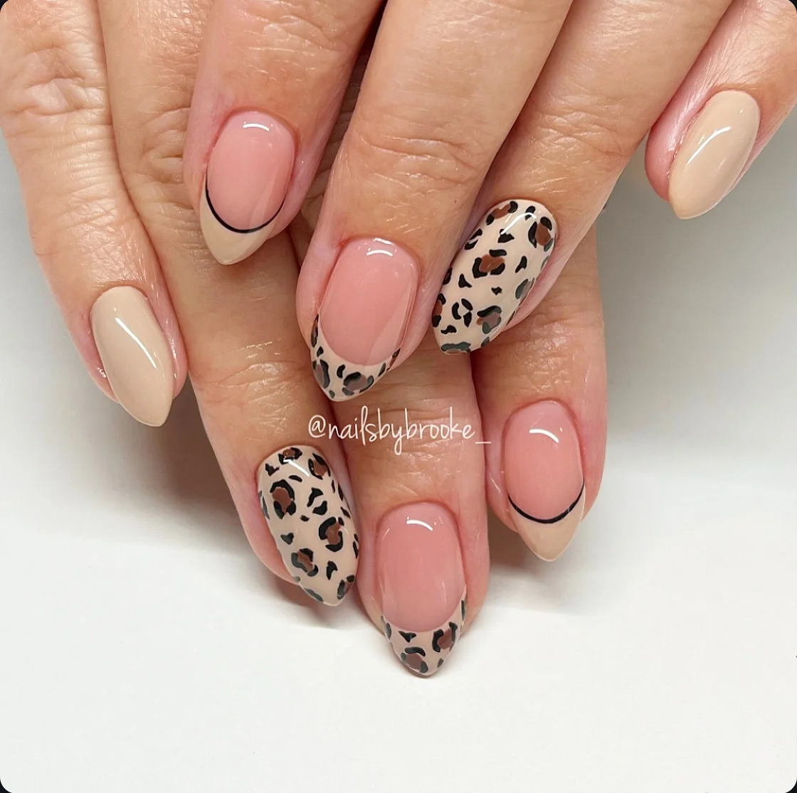 early fall nails 2026 Modern Leopard French With Neutral Tones
