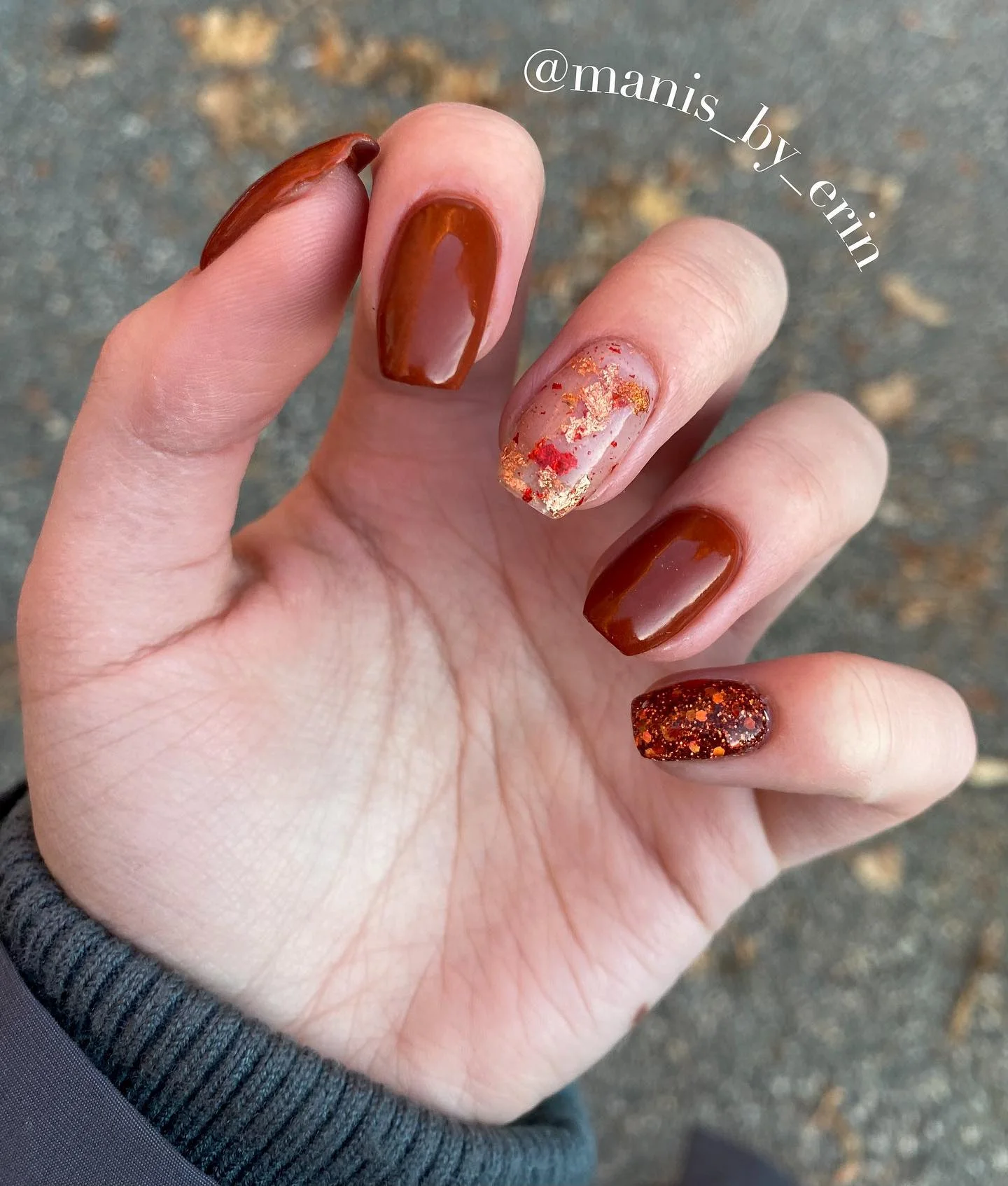 fall dip nails 2026 Chocolate Brown Nails With Amber Glitter Accents