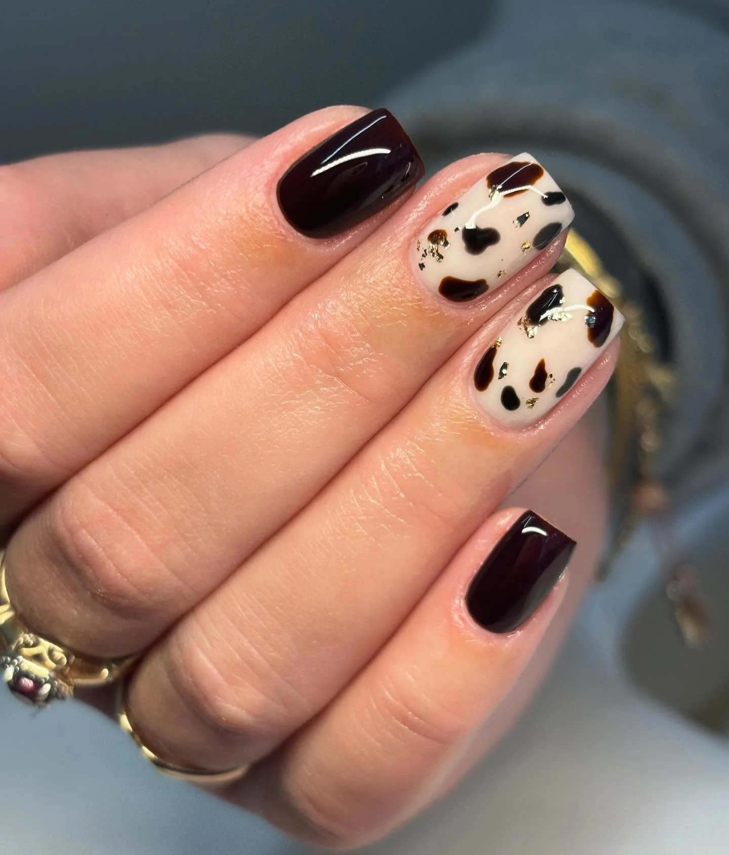 fall nail designs square shape 2026 Dark Espresso Nails With Chic Tortoiseshell Details