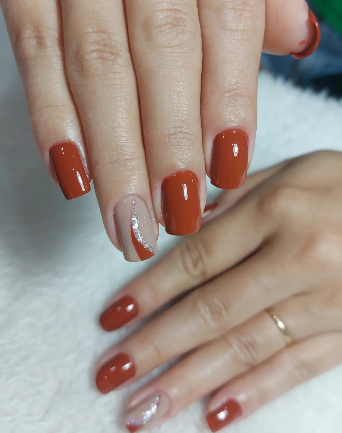 fall nails with accent nail Burnt Orange With A Silver Glitter Accent
