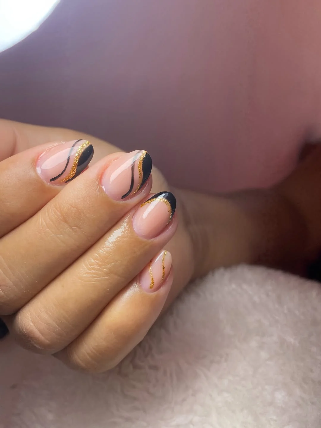 fall short almond nails 2026 Black Curves And Golden Details That Feel Like Jewelry