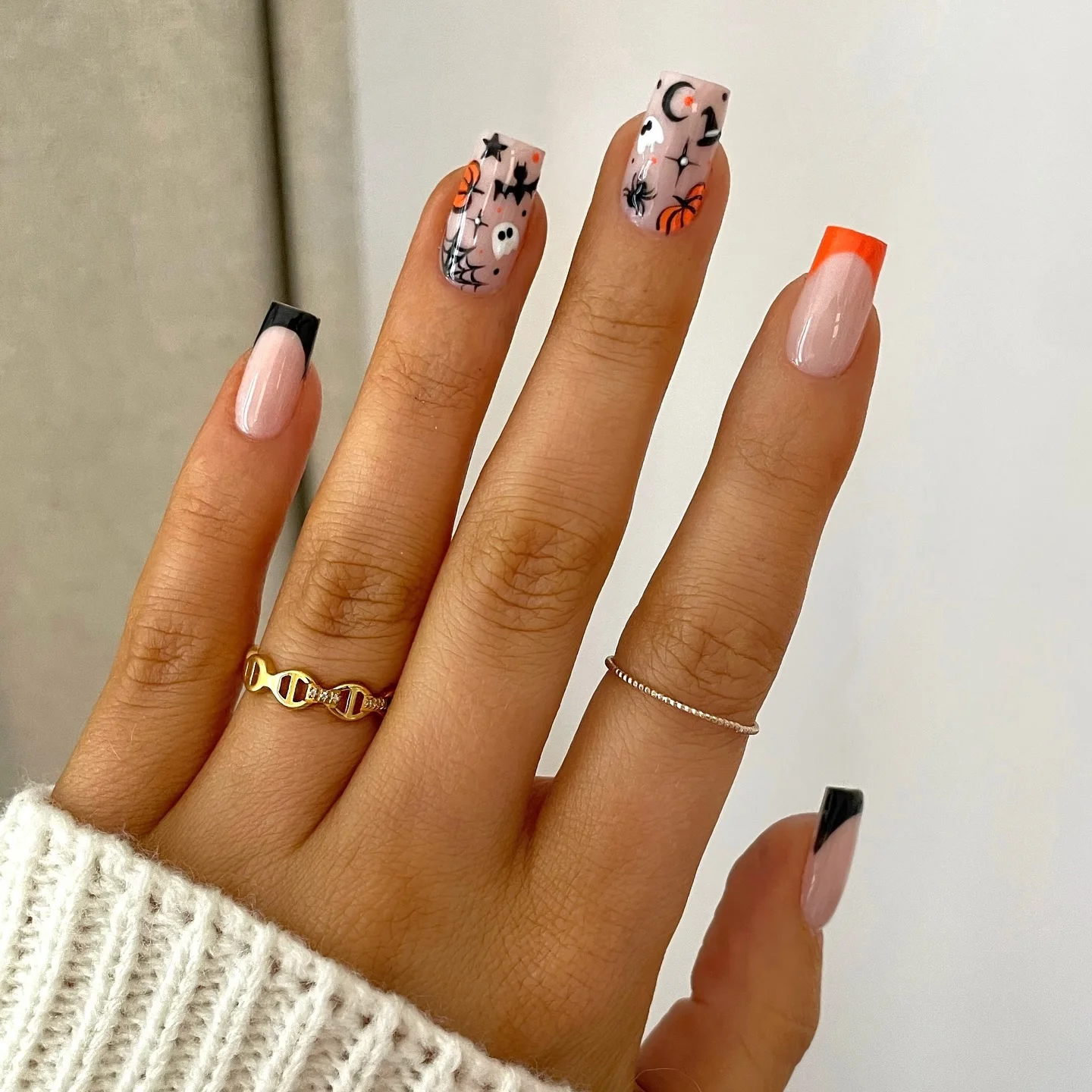 halloween nail art 2026 Minimal French Tips With Spooky Halloween Details