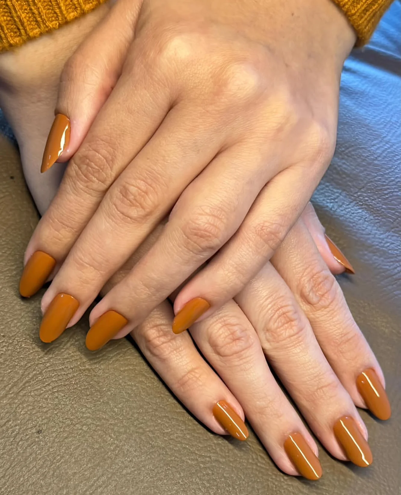 autumn nails color Warm Pumpkin Orange On Almond Nails