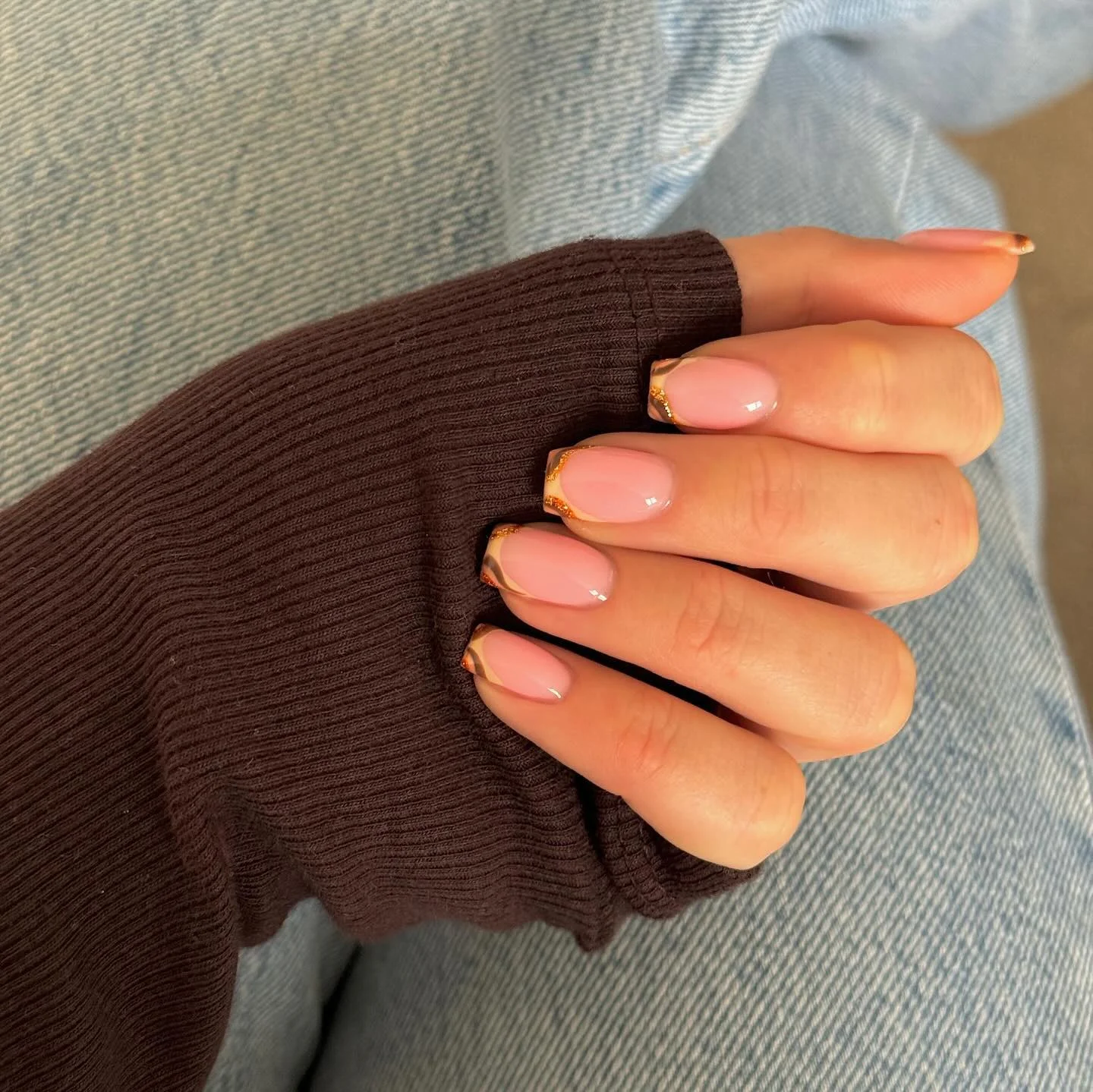 early fall nails 2026 Minimal Nude Tips With Golden Autumn Shine
