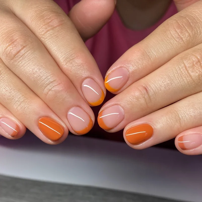 fall french nails 2026 Minimalist Pumpkin Orange French For Short Nails