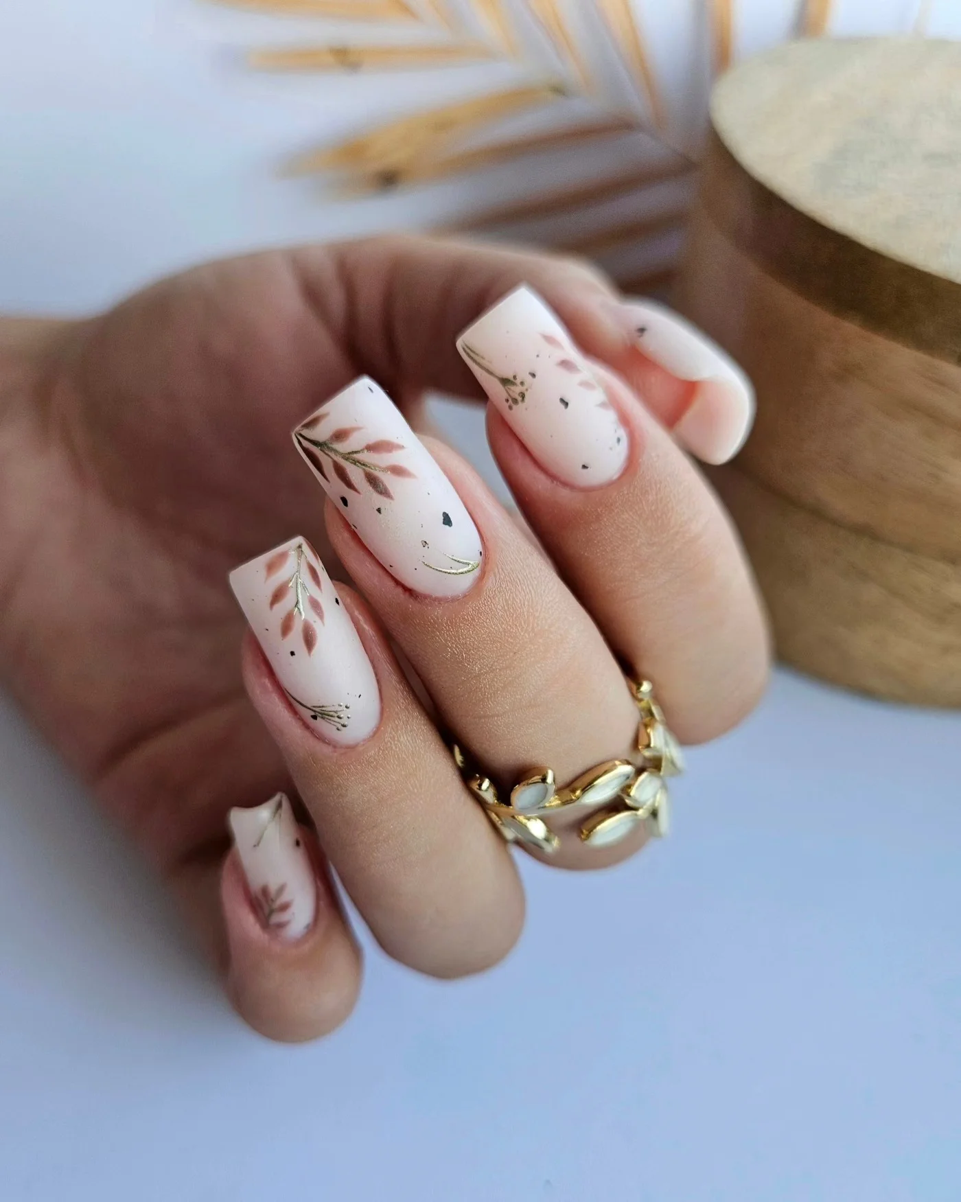 fall manicure ideas 2026 Minimal Botanical White Square Nails
