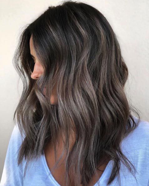 Dark Brown With Ash Blonde Grey Highlights Dark Brown With Ash Blonde Grey Highlights — Winter Brown Hair Colors