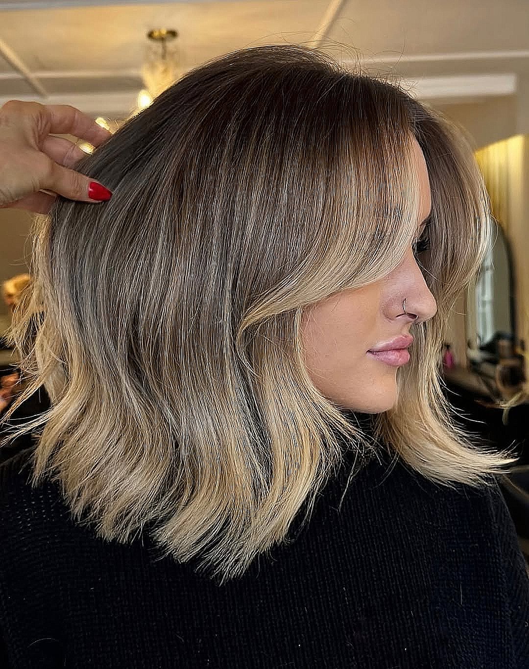 Chin-Length Bob With Golden Balayage Chin-Length Bob With Golden Balayage — Winter Balayage