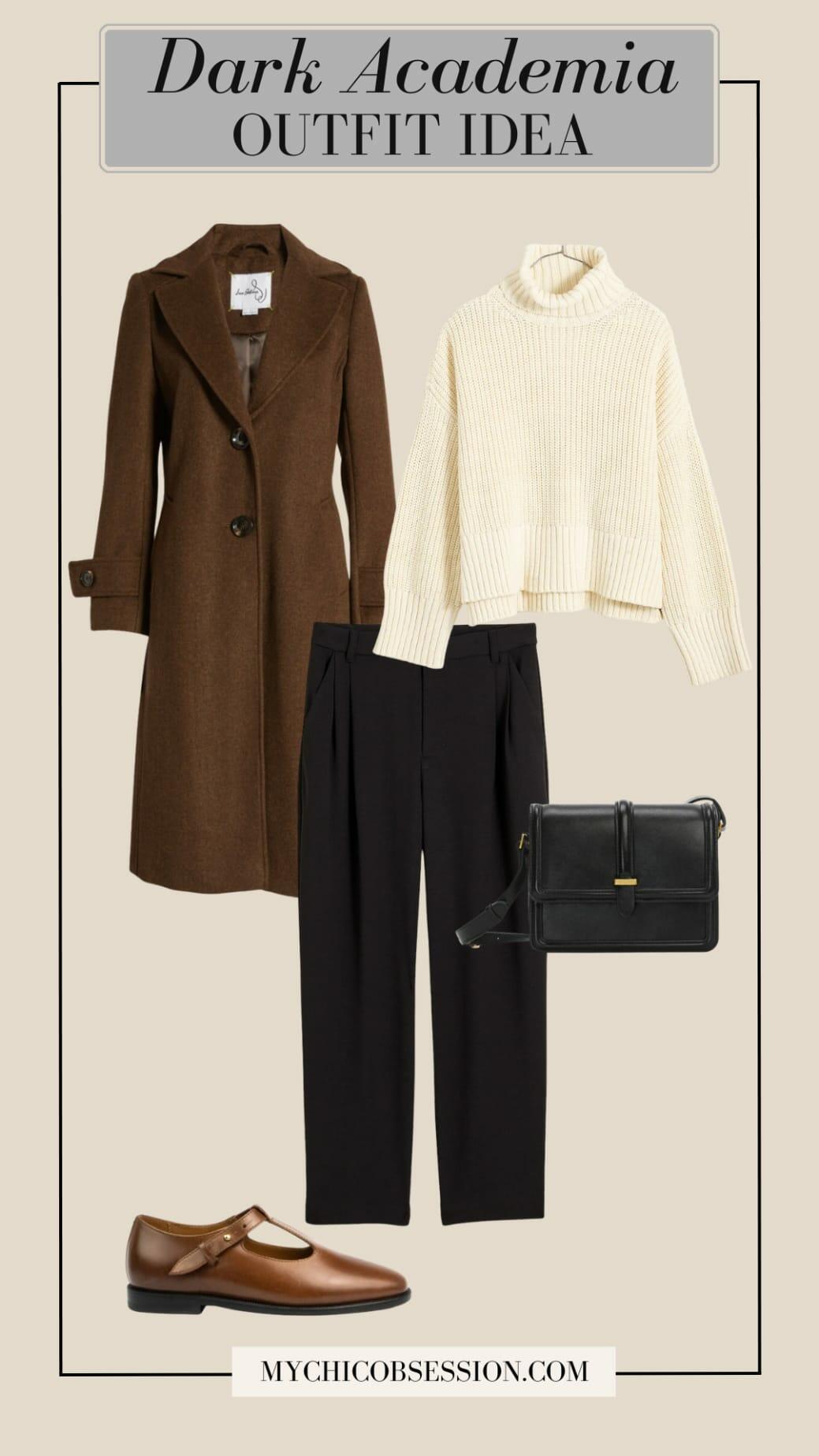 Classic Wool Coat and Cream Turtleneck Combination — Dark Academia Winter Outfits
