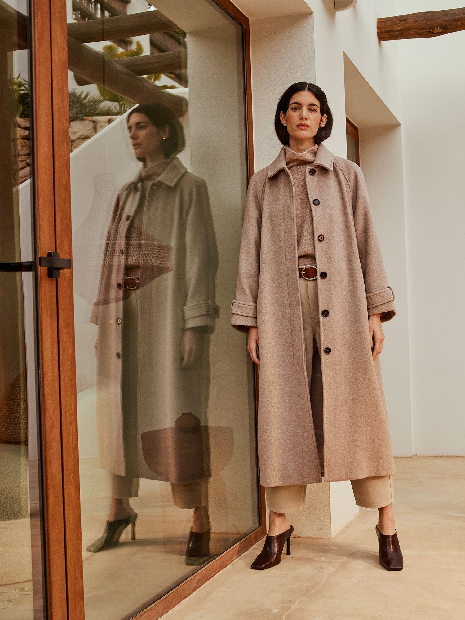TOVE Long Relaxed Wool Coat With Lining - Beige | Nanso