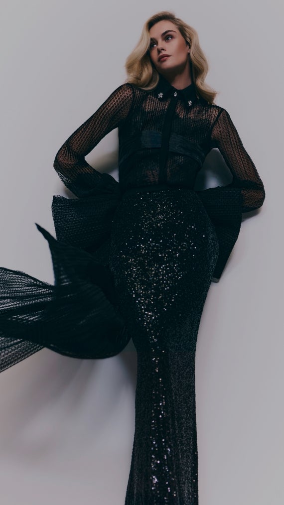 Dramatic Black Sequins with Bow Detail for Evening Elegance Dramatic Black Sequins with Bow Detail for Evening Elegance — Winter Wedding Guest Outfits