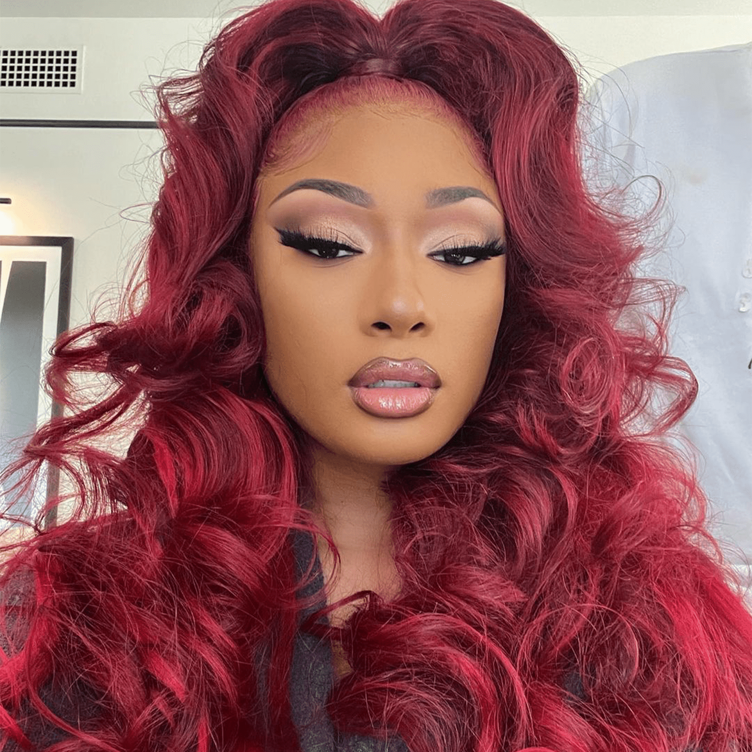 Deep Red Cherry Cola With Voluminous Curls — Cherry Cola Hair Color