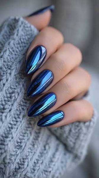 Blue Chrome Nail Designs