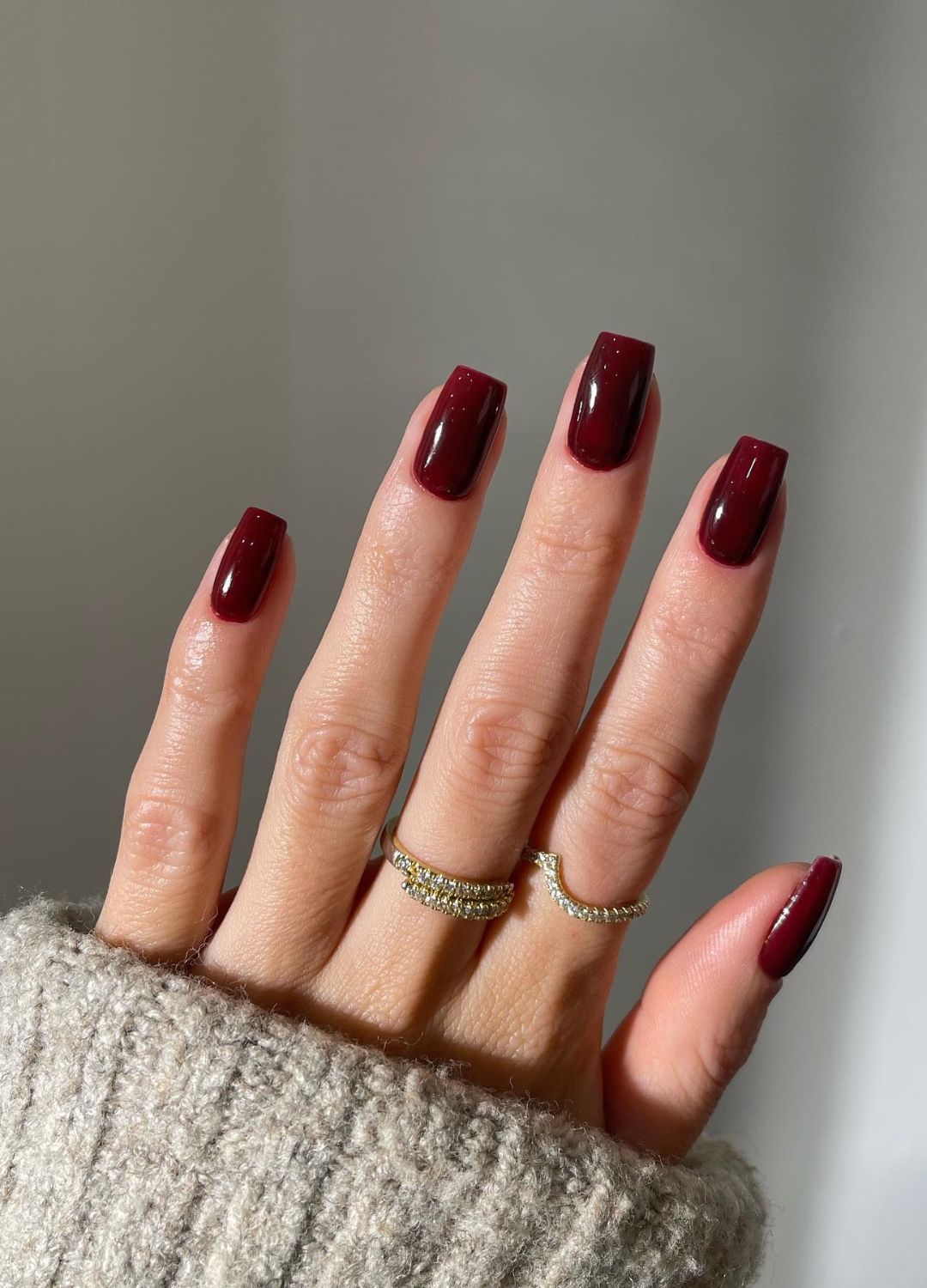 Glossy Deep Burgundy Square Nails Glossy Deep Burgundy Square Nails — Winter Nail Colors for Women Over 50