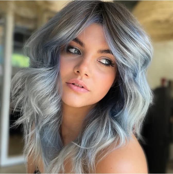 Icy Blue Lob With Silver Highlights Icy Blue Lob With Silver Highlights — Fall to Winter Hair Colors