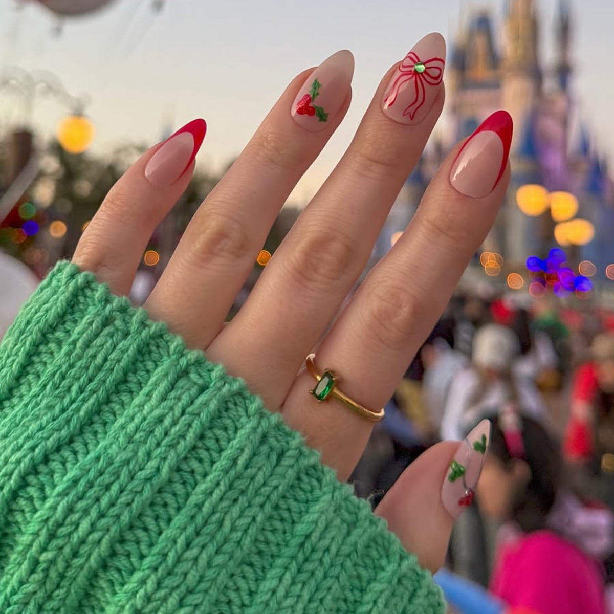 One Hand Close-Up Visual Idea — Winter French Tip Nails