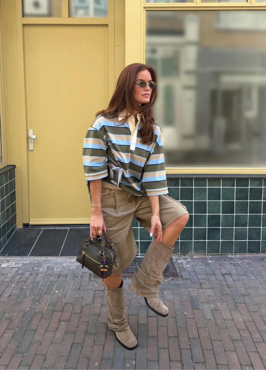 Relaxed Shorts and Polo: Taupe Suede Slouchy Boots for Daytime Relaxed Shorts and Polo: Taupe Suede Slouchy Boots for Daytime — Slouchy Boots Outfits