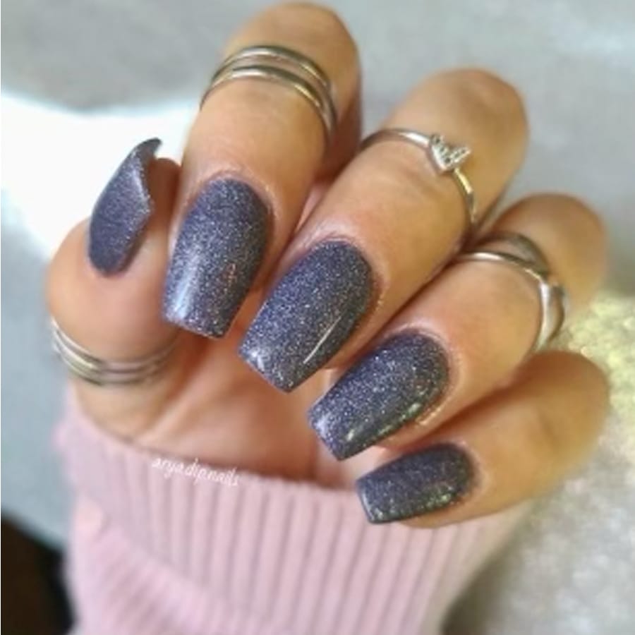 Dark Grey Silver Glitter Coffins Dark Grey Silver Glitter Coffins — Winter Dip Powder Nails