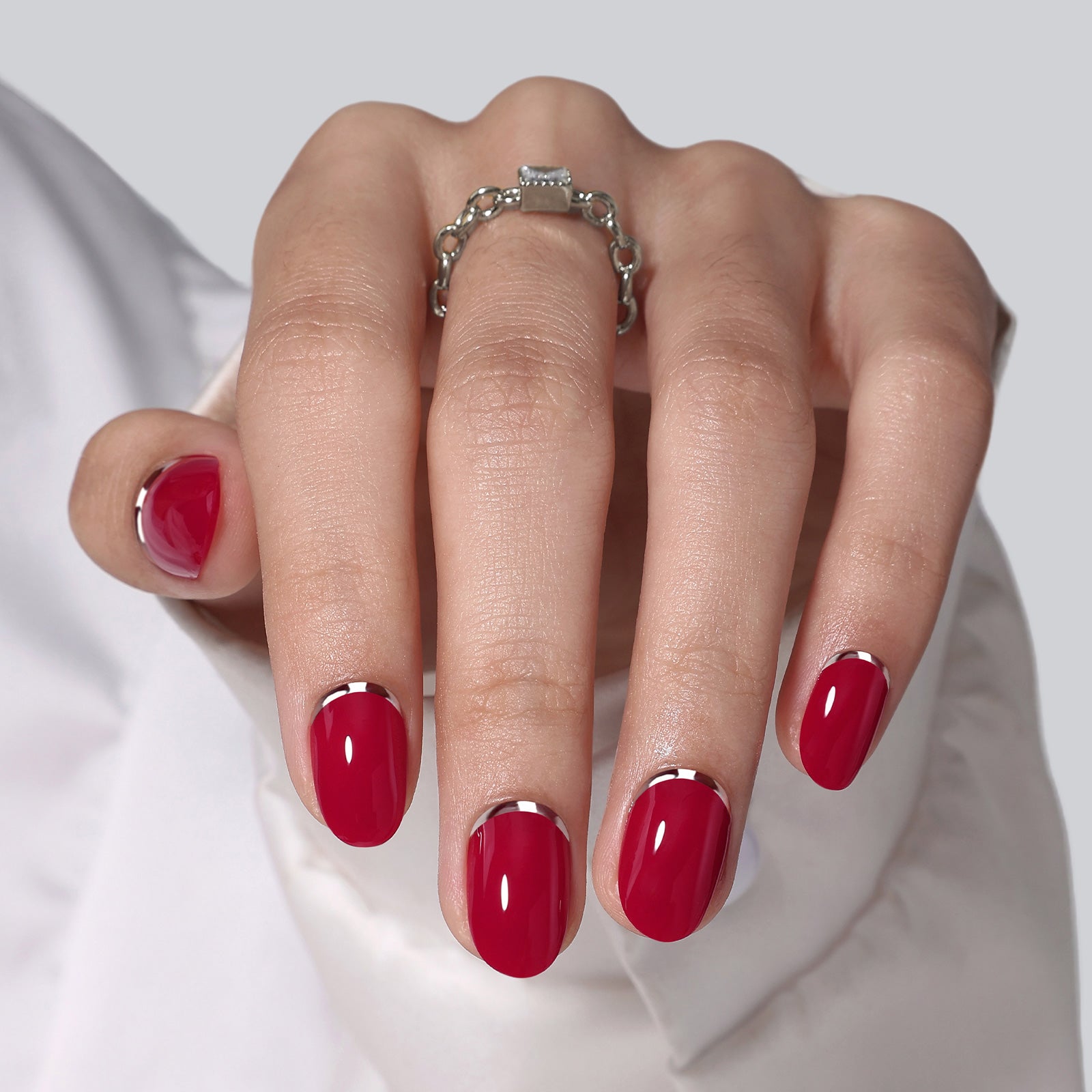 Vibrant Red with Silver French Tip Nails Vibrant Red with Silver French Tip Nails — Winter Red Nails