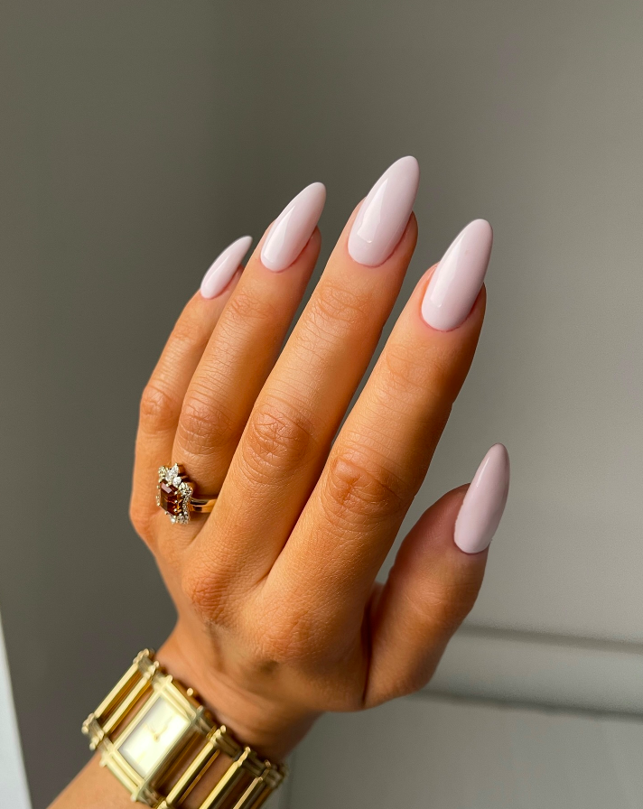 Opaque Cool Pink Glossy Almond Nails Opaque Cool Pink Glossy Almond Nails — Winter Pink Nails