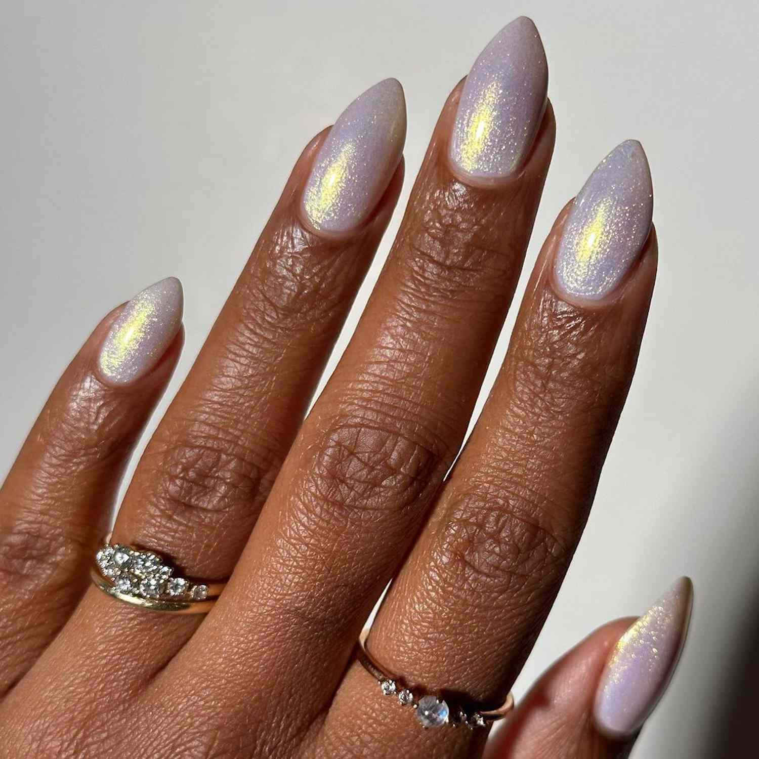 Pale Lavender Iridescent Shimmer Stilettos Pale Lavender Iridescent Shimmer Stilettos — Winter to Spring Transition Nails