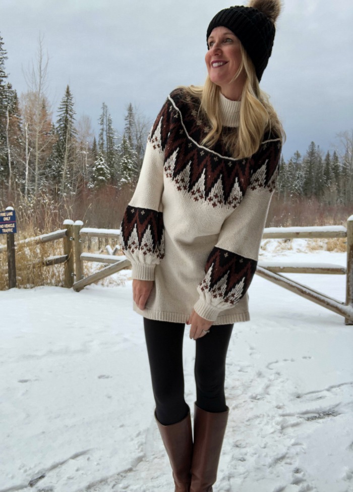Fair Isle Tunic Sweater with Knee-High Boots for a Snowy Day Fair Isle Tunic Sweater with Knee-High Boots for a Snowy Day — Winter Outfits for Moms