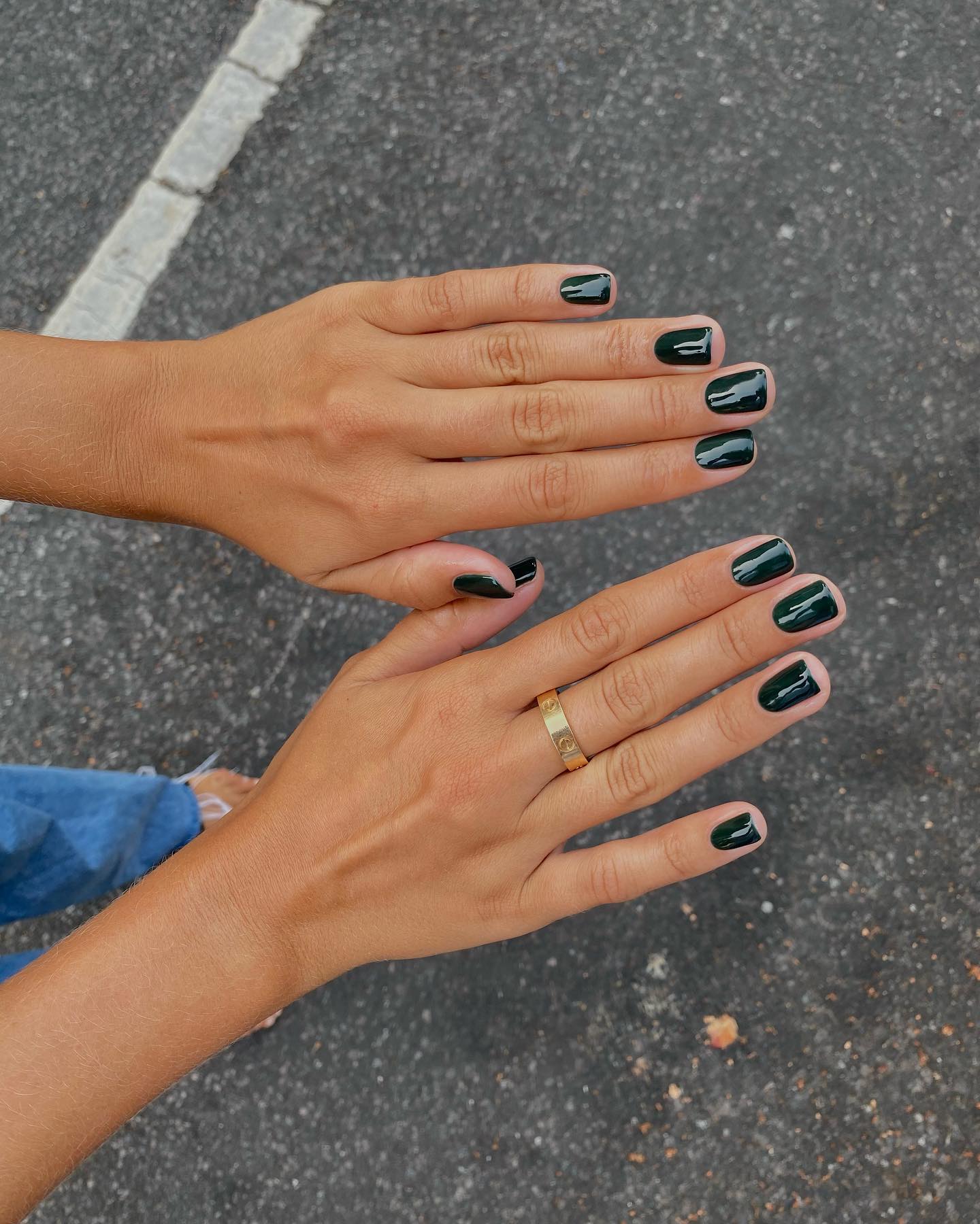 Short Square Forest Green Glossy Nails Short Square Forest Green Glossy Nails — Winter Nail Colors for Women Over 60