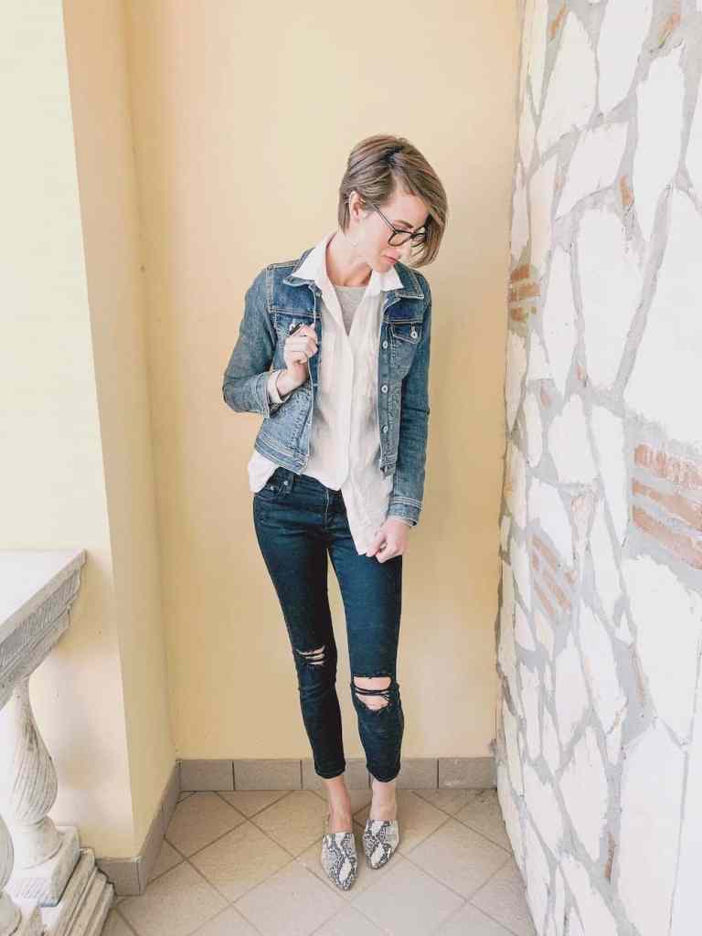 Classic Layering: Denim Jacket Over White Shirt and Jeans — Minimalist Winter Outfits