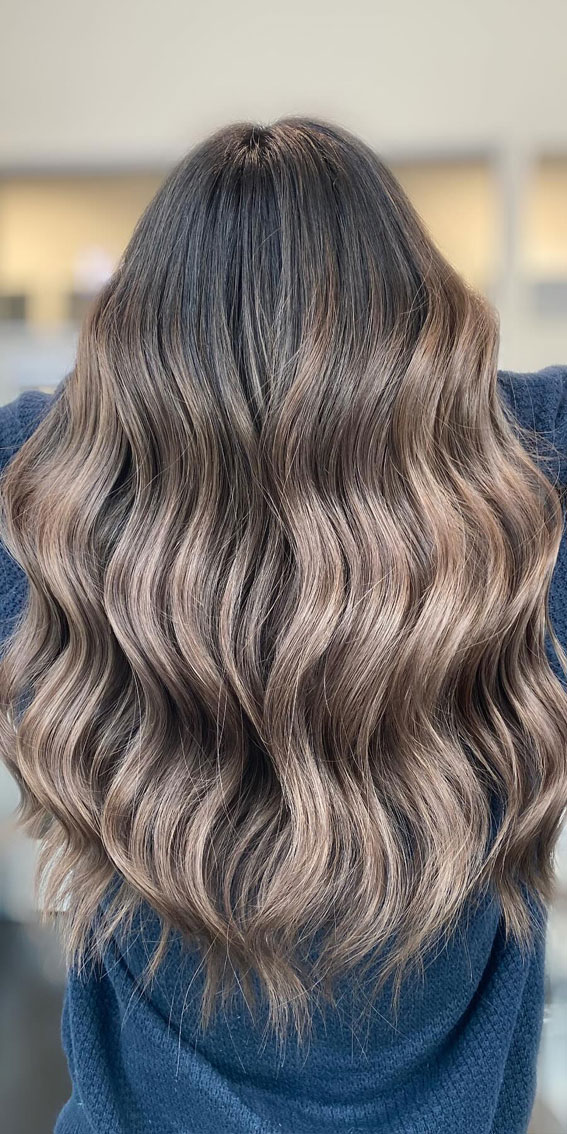 Mid-Back Dark Brown with Ash Blonde Balayage — Ash Brown Hair