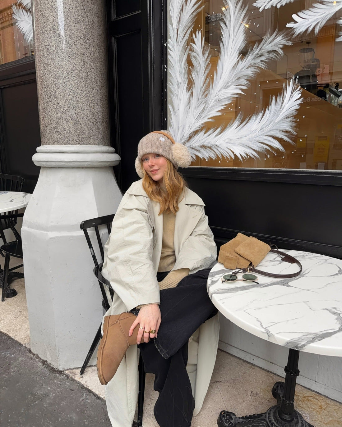 Beige Trench Coat Over Knit Sweater and Ugg Boots Beige Trench Coat Over Knit Sweater and Ugg Boots — Cold Weather Outfits