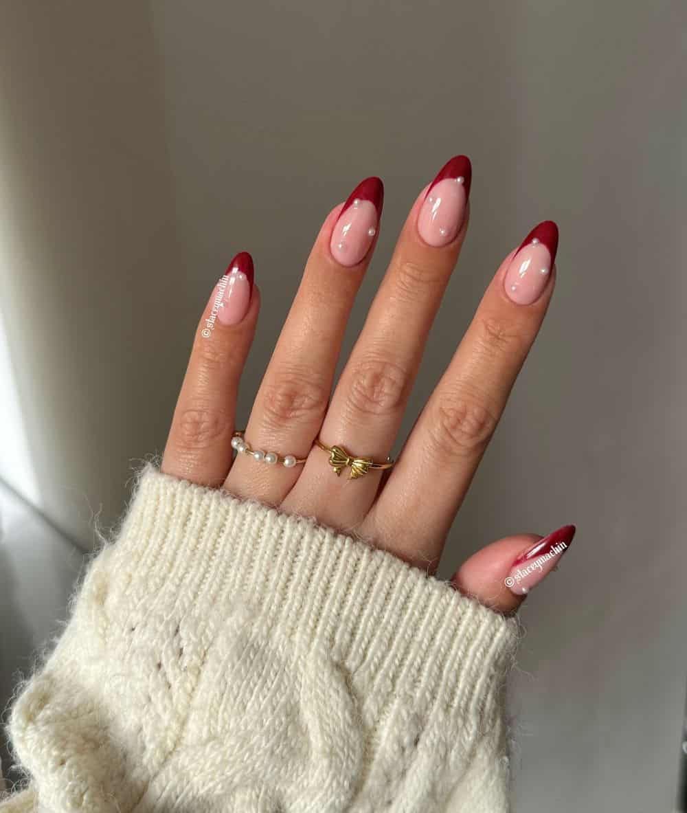 Classic Red French with Nude Base Classic Red French with Nude Base — Winter Nails