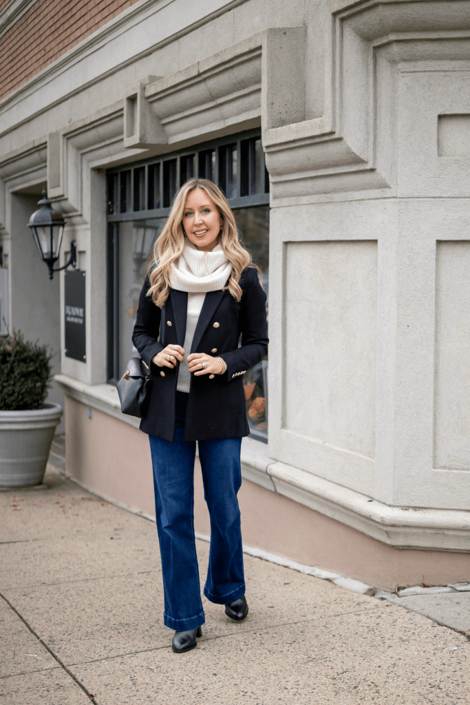 Polished Professional: Dark Wash Wide-Leg Jeans with Blazer — Winter Outfits with Jeans