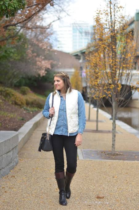 Monochromatic Black Puffer Vest and Dress — Puffer Vest Outfits