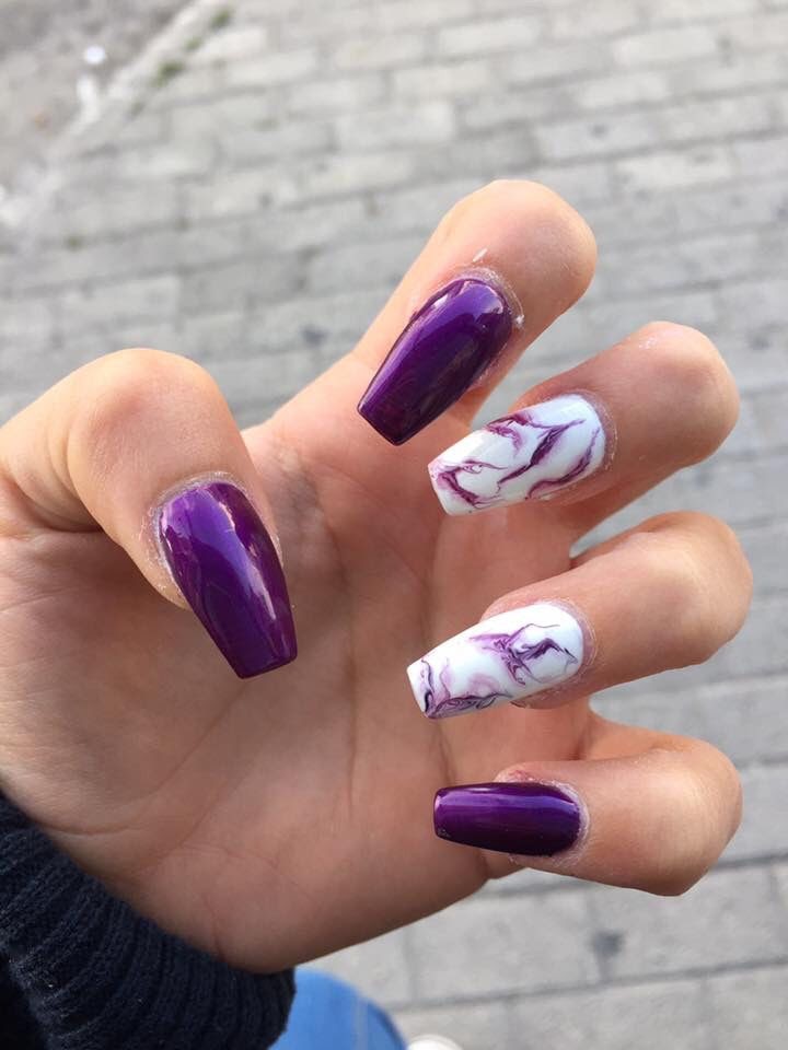 Glossy Purple Marble Coffin Nails Glossy Purple Marble Coffin Nails — coffin nail designs