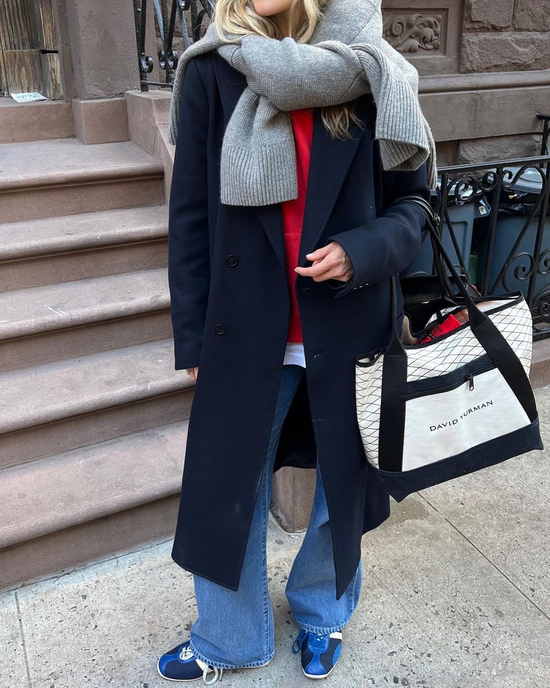 Navy Wool Coat with Red Hoodie for Bold Contrast Navy Wool Coat with Red Hoodie for Bold Contrast — Aesthetic Winter Outfits