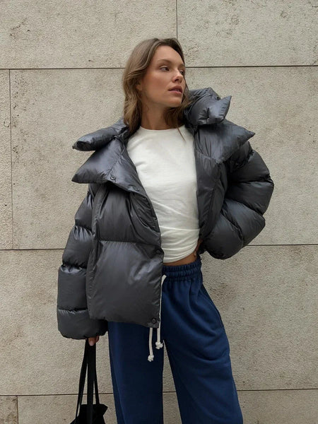 Oversized Grey Puffer Jacket for Effortless Y2K Winter Style Oversized Grey Puffer Jacket for Effortless Y2K Winter Style — Y2K Winter Outfits