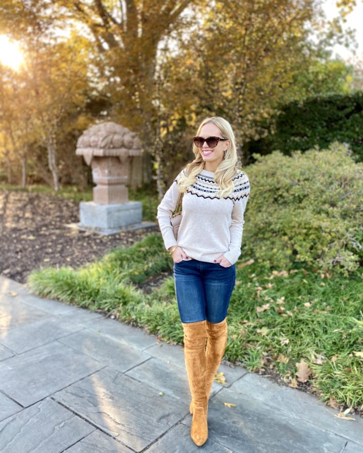 Beige Fair Isle Sweater with Blue Jeans and Tan Boots Beige Fair Isle Sweater with Blue Jeans and Tan Boots — Fair Isle Sweater Outfits