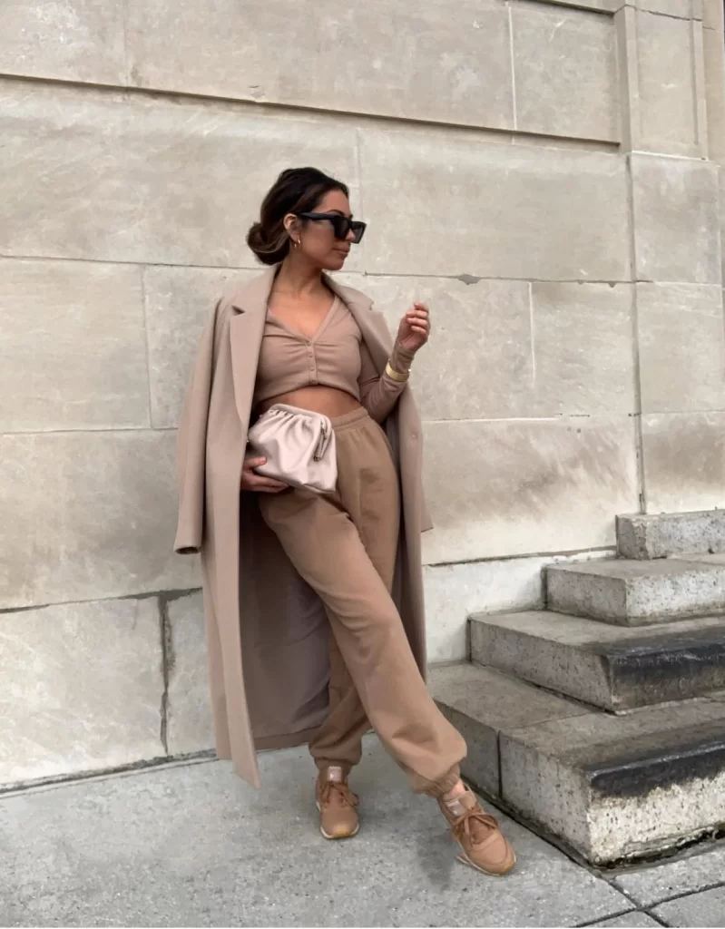 Monochromatic Tan Ensemble with Trench Coat — Sweatpants Outfits