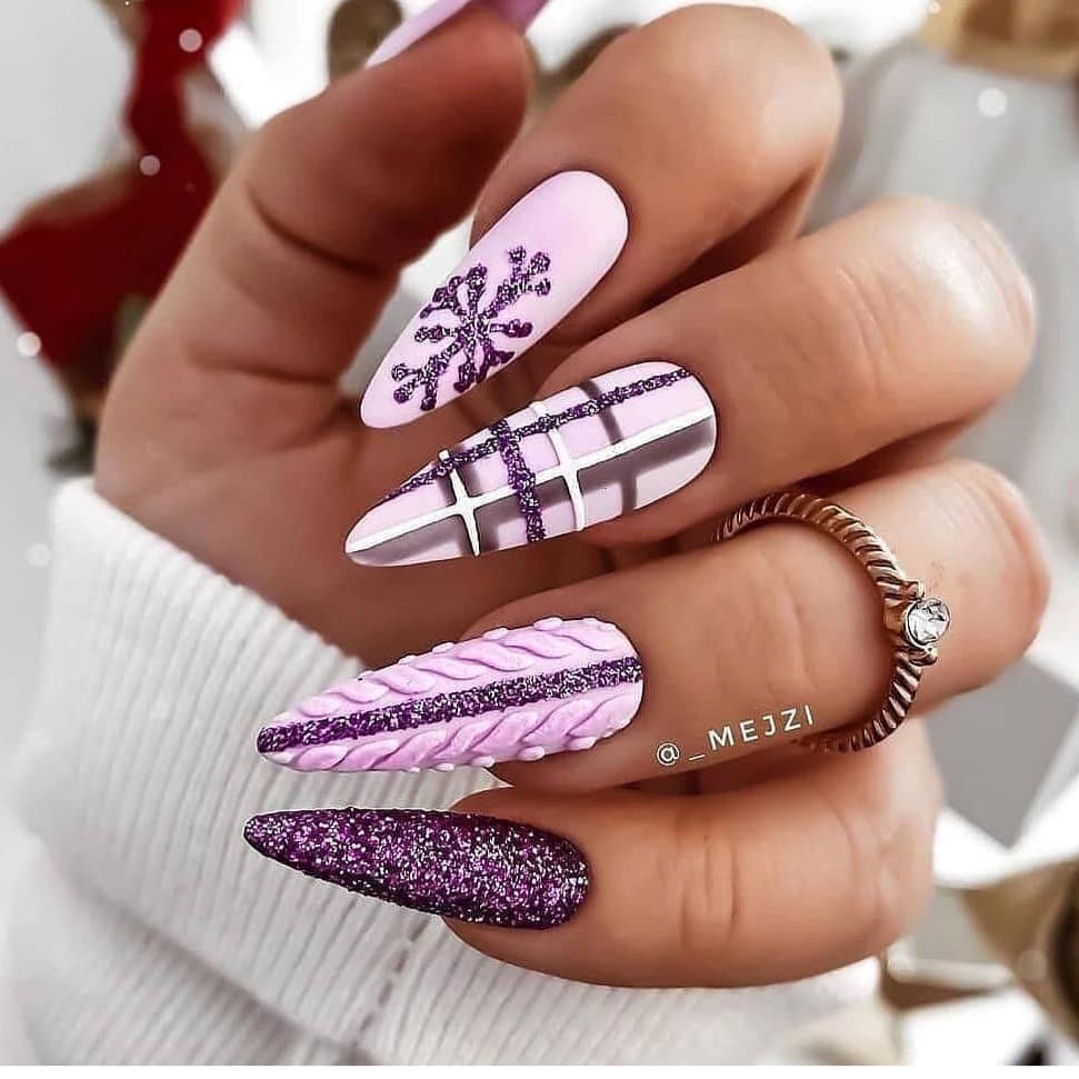 Winter Art Long Coffin Nails Winter Art Long Coffin Nails — Winter Purple Nails