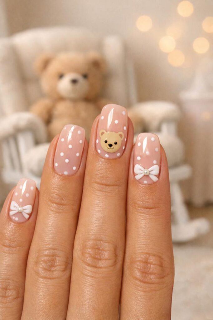 Adorable Teddy Bear Face Accents Adorable Teddy Bear Face Accents — cute nail designs