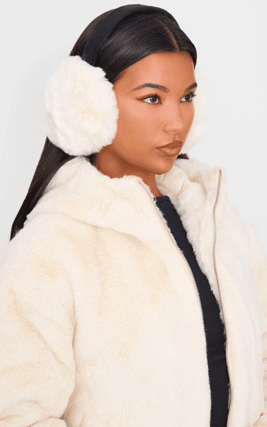 Cream Faux Fur Jacket with Earmuffs Cream Faux Fur Jacket with Earmuffs — Winter Outfits for Warm Weather