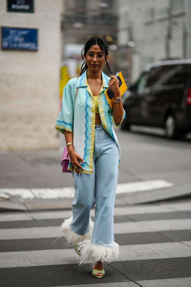 Wide-Leg Jeans and Feather Heels for a Fashion-Forward Game Day — Hockey Game Outfits