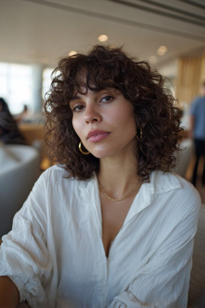 Fine Curly Bob With Wispy Bangs — Winter Haircuts for Curly Hair